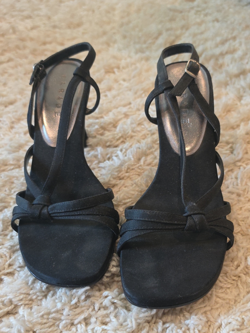 Black Strappy Knot Ankle-Heel Sandals